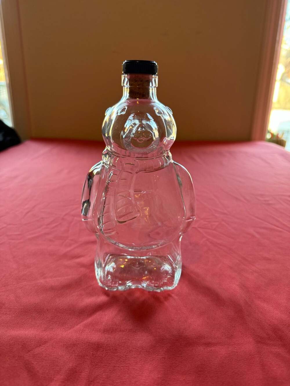 Vintage Clear Glass Bear Bottle Decanter with Vintage Dow Oporto Port Cork